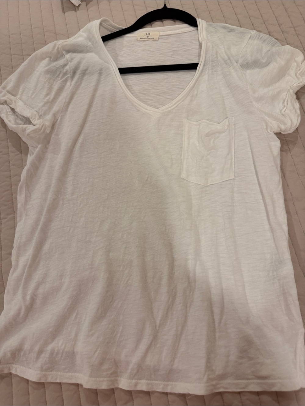 Anthropology White Pocket Tee - Women's V-Neck Short Sleeve Top